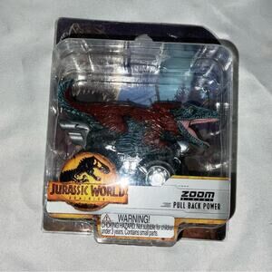 NIB JURASSIC WORLD ZOOM PULL BACK POWER PYRORAPTOR DINOSAUR TOY CAR